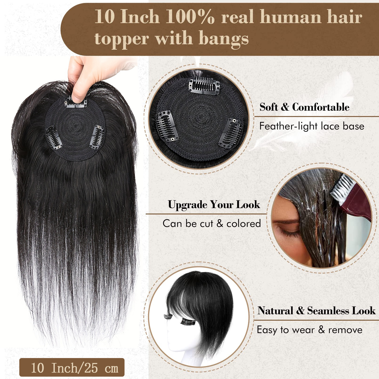 100% Real Human Hair Clip in Toppers With Bangs For Women - Temu United ...