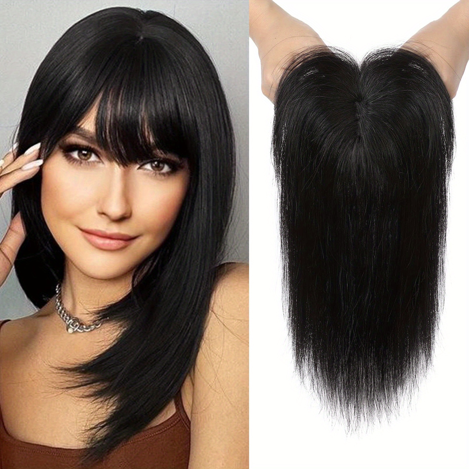 100 Real Human Hair Clip In Toppers With Bangs For Women Temu United Kingdom 2030