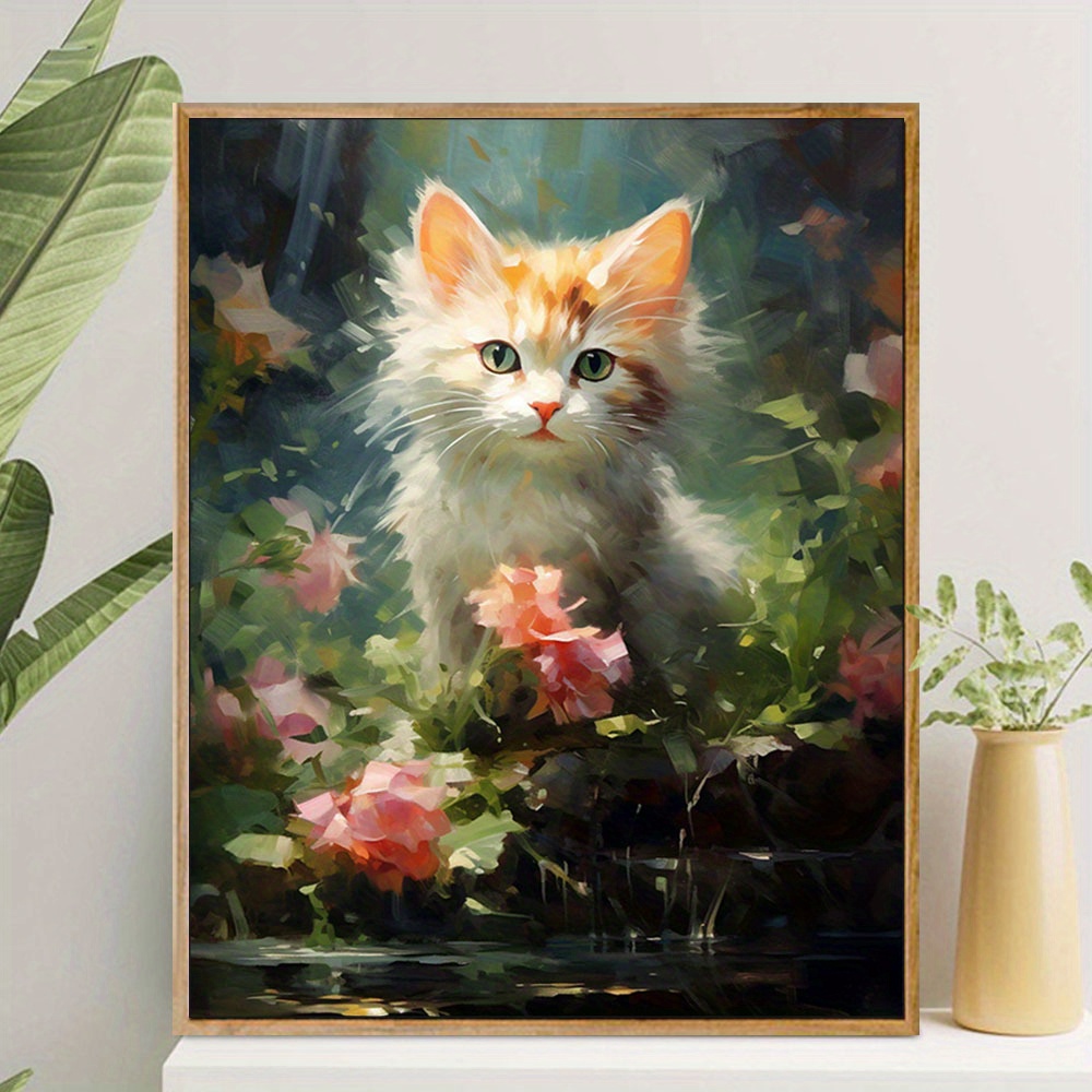 Without Frame Diy 5d Diamond Painting Set Flower Cat Diamond - Temu