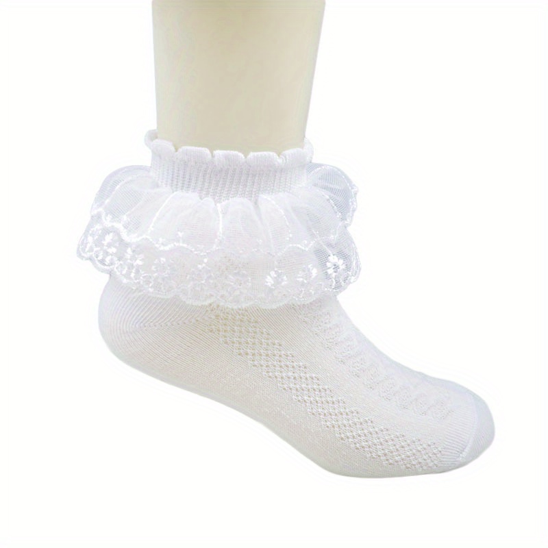 5Pairs Baby Girls Socks With Lace Ruffle Princess Cotton Sock Princess  socks,Red-L (6-8 years old)