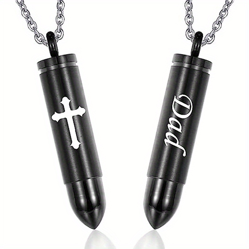 Cross Bullet Pendant Necklace Stainless Steel Ashes Urn Keepsake