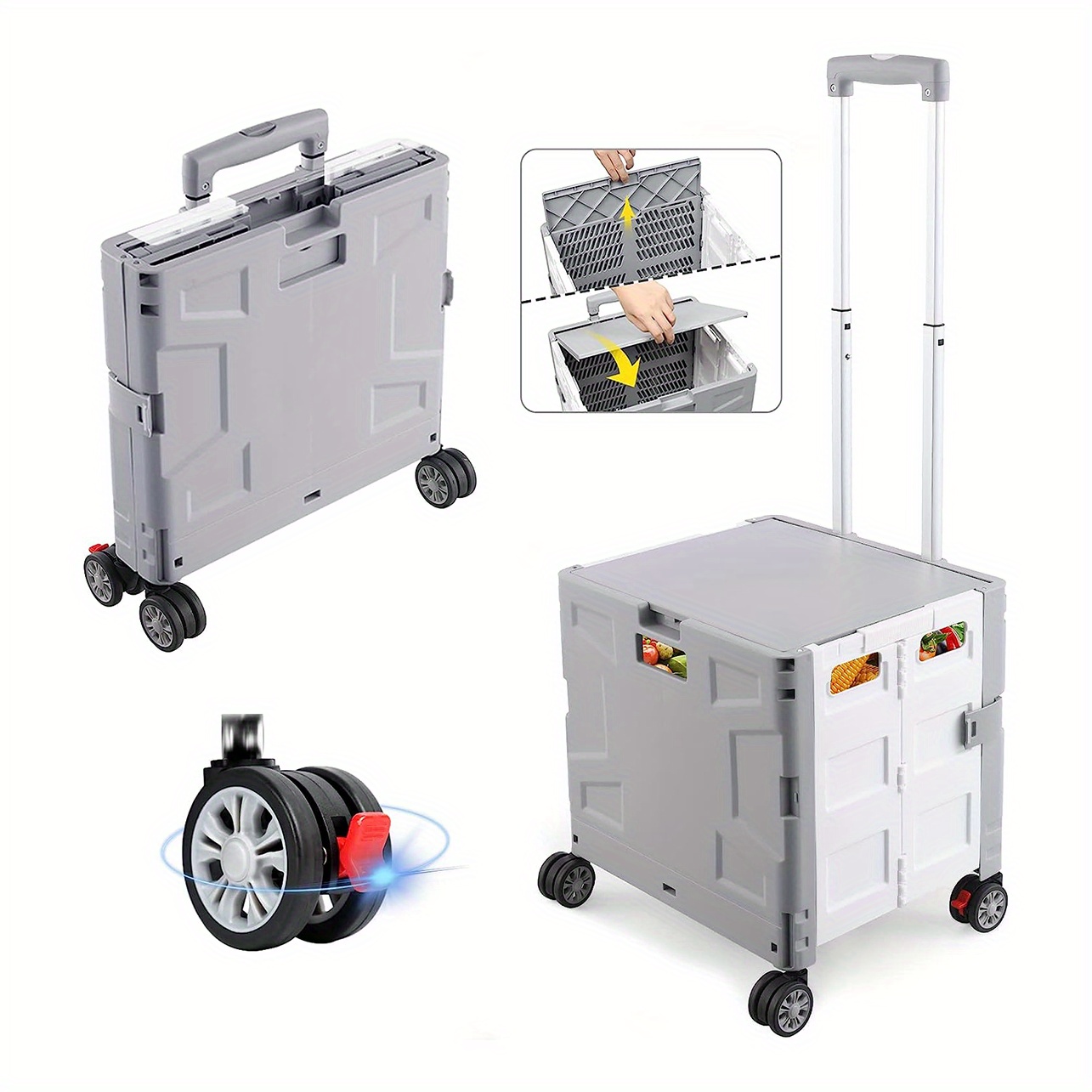 Carrito utilitario plegable, carritos de compras funcionales multiusos con  caja de almacenamiento, carrito móvil ajustable, carrito plegable ligero