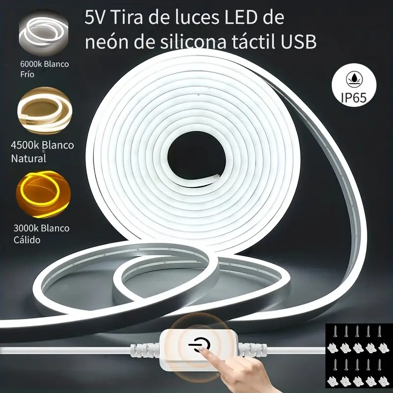 1 Tira Luces Neón Led Silicona Táctil Usb 5 V Ip65 Alta - Temu Spain