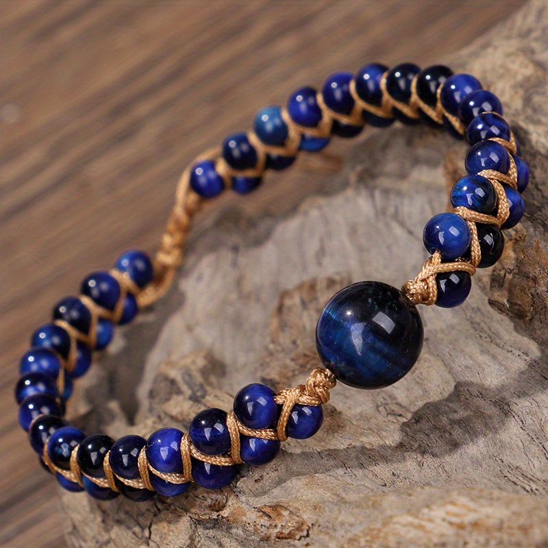 Lapis Lazuli Tiger Eye Beaded Bracelet Men's Natural Stone - Temu Canada