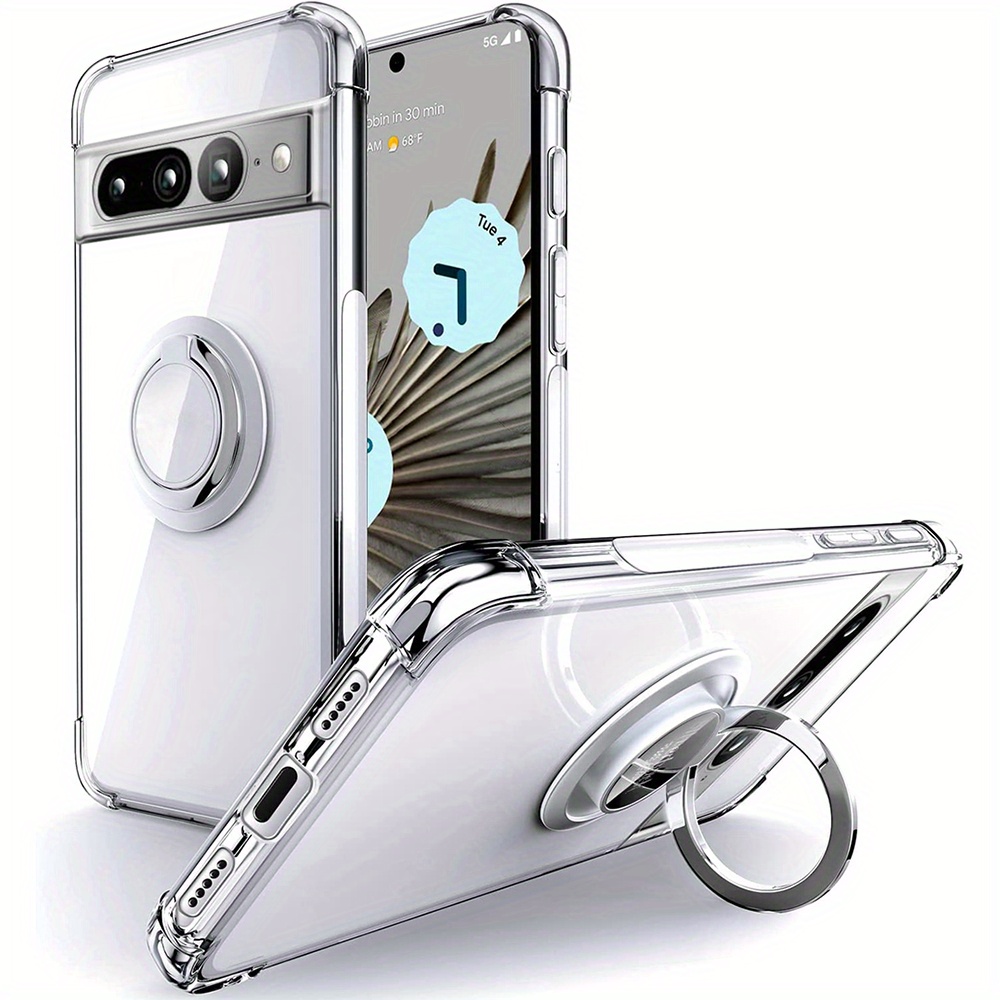 Phone Case - Shock-resistant Clear Tpu Case With Reinforced Corners And A Ring Holder, Designed For Compatibility With Google Pixel Models 7a, 7, 6, 6a, Pro, 8a, And 8 Pro
