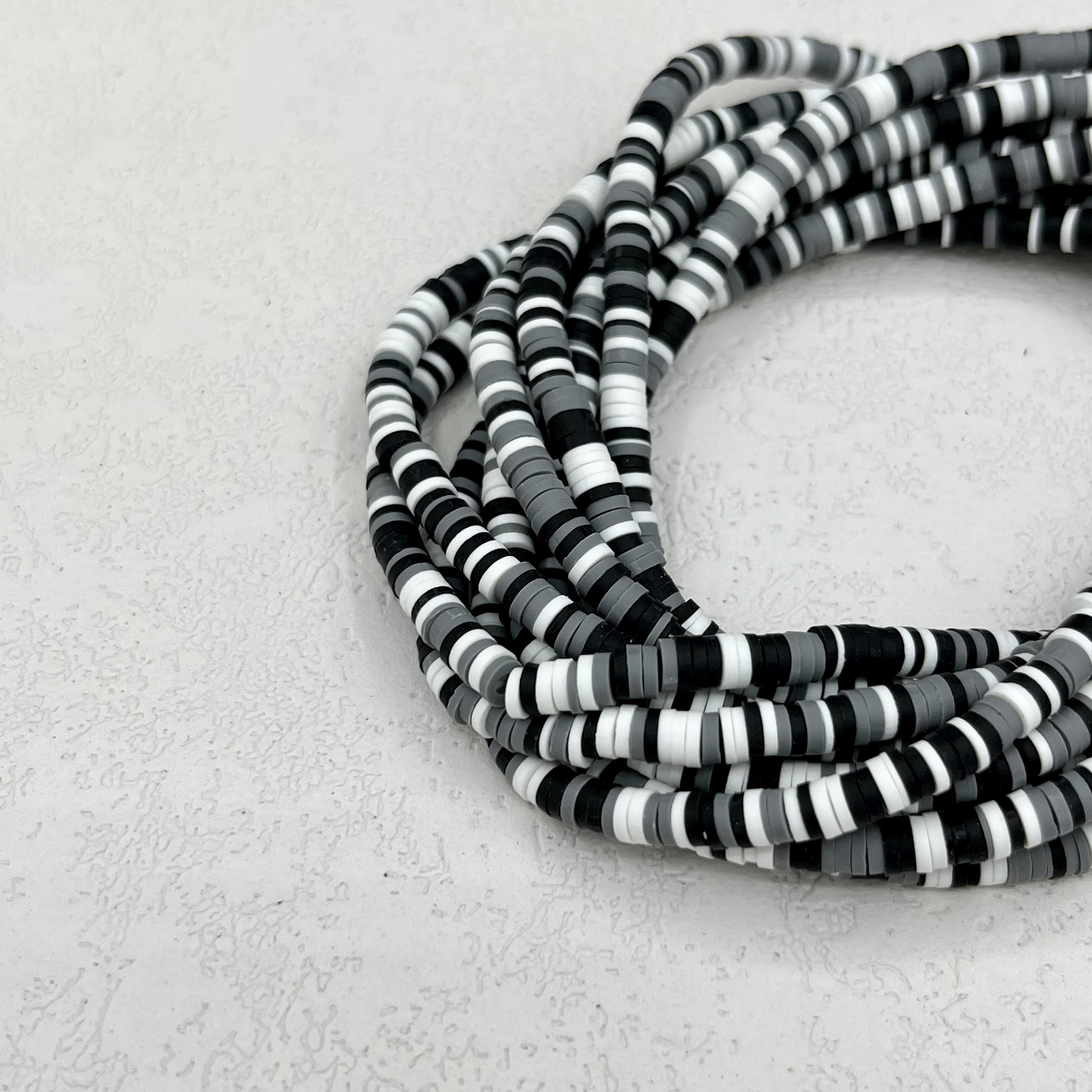 Black and White Bracelet Flat Clay Bead Bracelet Heishi Beads