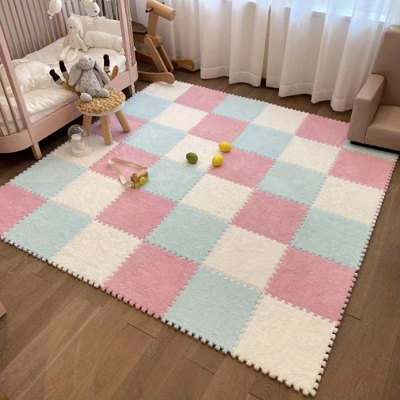 Simple Solid Color Floor Mat, Soft Plush Bath Rug, Patchwork Square Bath Mat,  Thickened Door Carpet For Home Living Room Bedroom, Home Decor - Temu