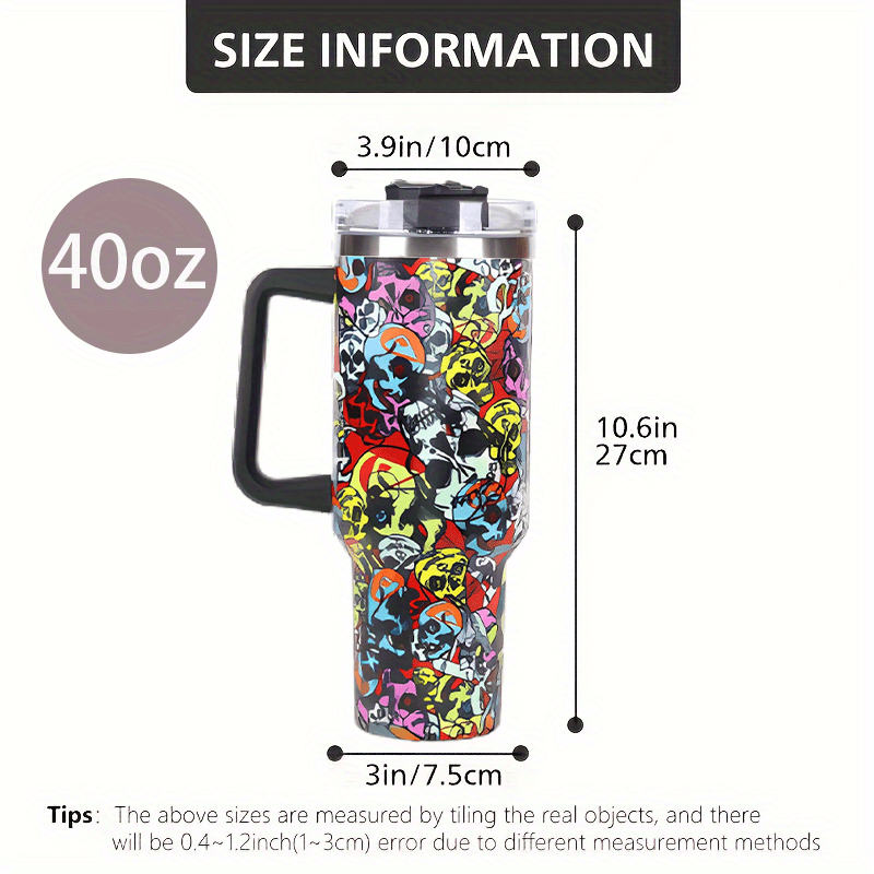 Aeyeele Skull Print Water Bottles, Large Capacity Reusable Vacuum Tumbler,  Double Layer Stainless Steel Insulated Drinking Cup With Lid And Straw For  Men Women Outdoor Camping Hiking Driving, Halloween & Day Of