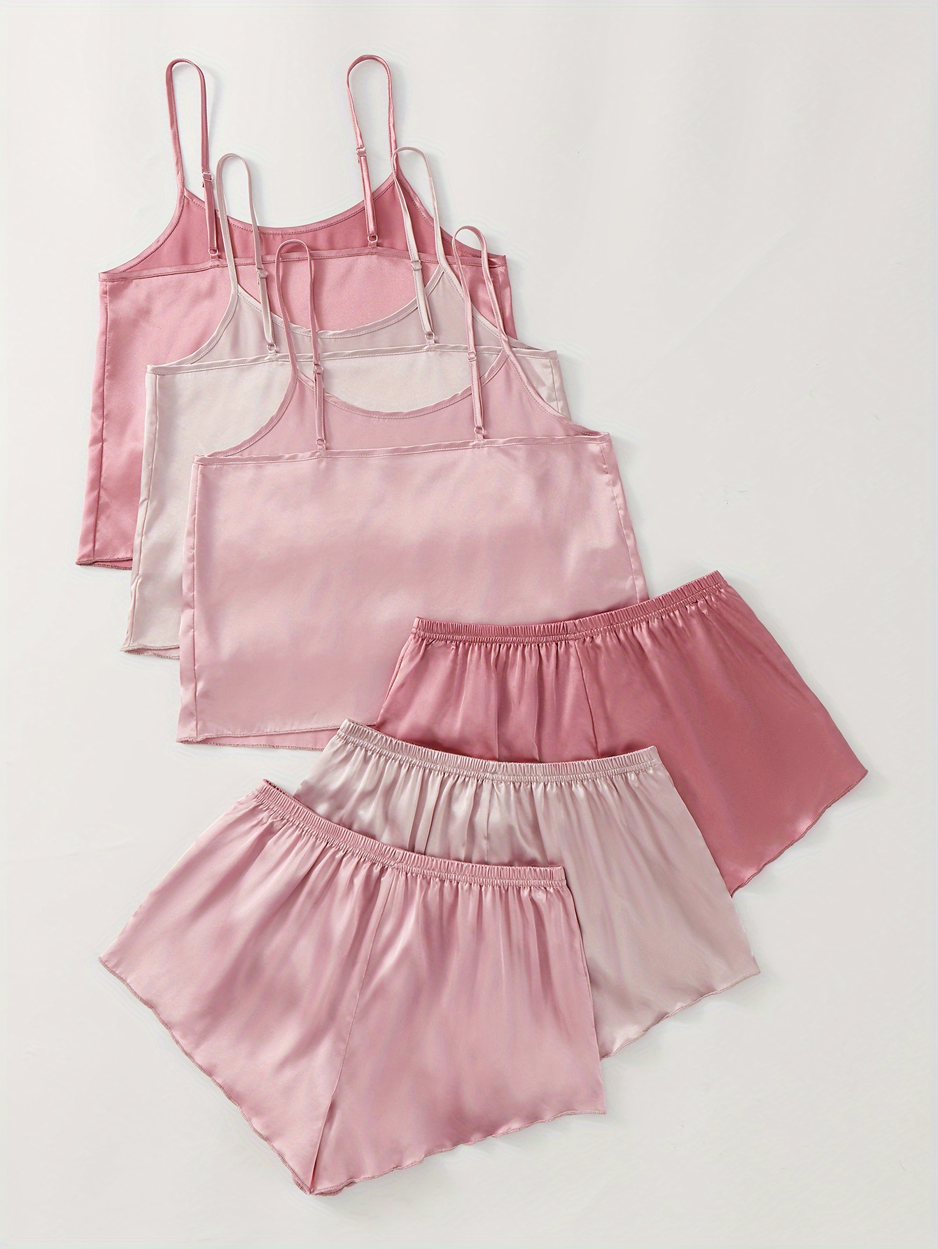 Solid Satin Pajama Set, V Neck Cami Top & Elastic Waistband Shorts, Women's  Sleepwear & Loungewear