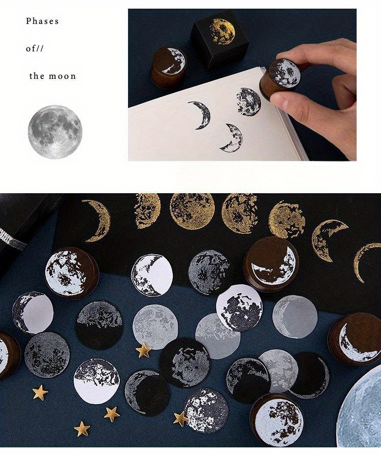 Set De 12 Tampons En Bois Et Caoutchouc - Motifs Semaine Et Météo - DIY Scrapbooking Journal - Boîte Incluse