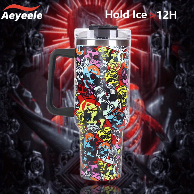 Aeyeele Skull Print Water Bottles, Large Capacity Reusable Vacuum Tumbler,  Double Layer Stainless Steel Insulated Drinking Cup With Lid And Straw For  Men Women Outdoor Camping Hiking Driving, Halloween & Day Of