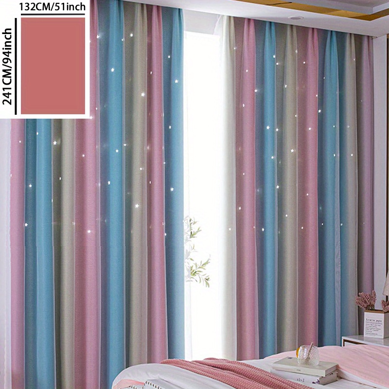 1pc Grey Powder Star Star Yarn 1 Perforated Curtain