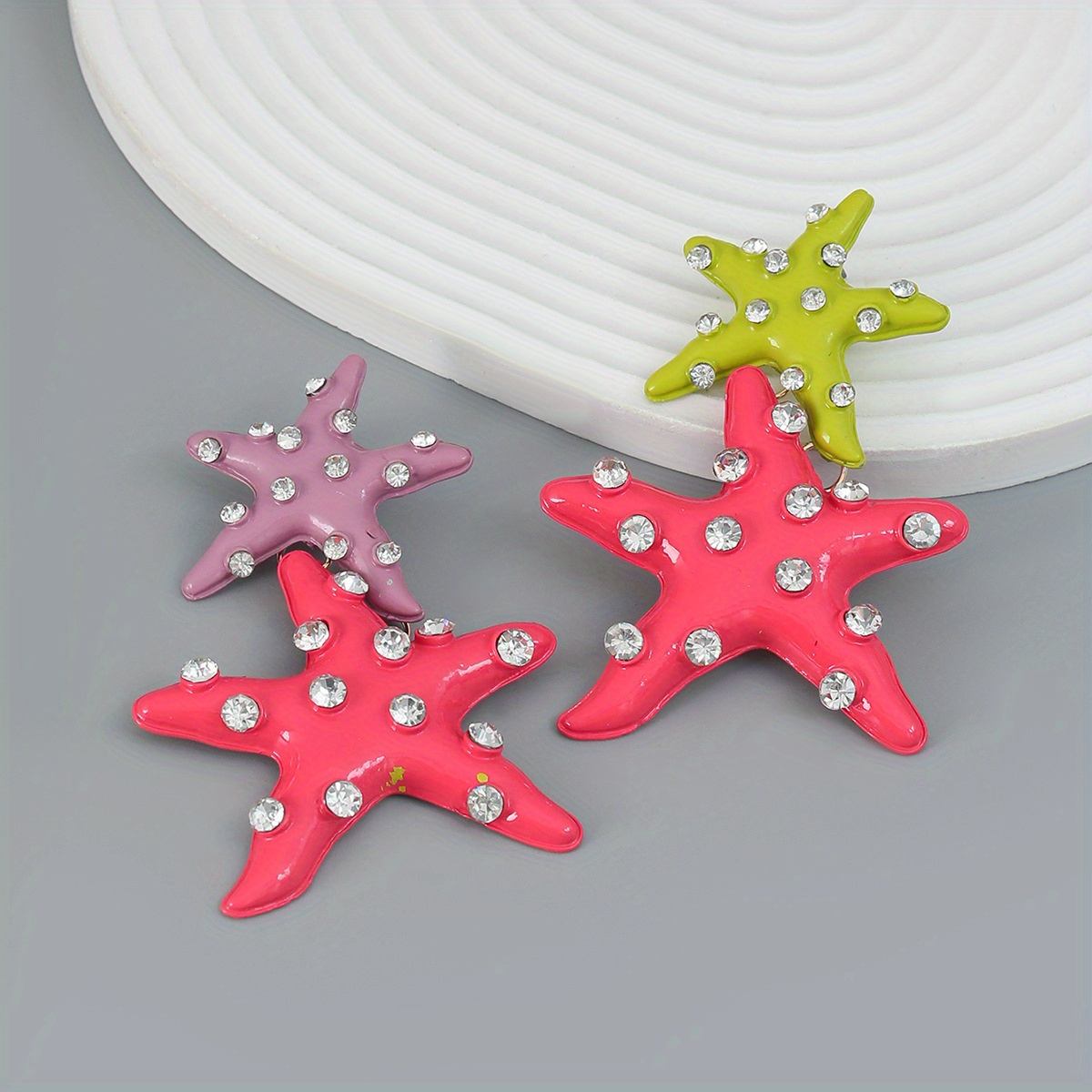 Earrings Plus Necklace Cute Starfish Pendant Inlaid Rhinestone