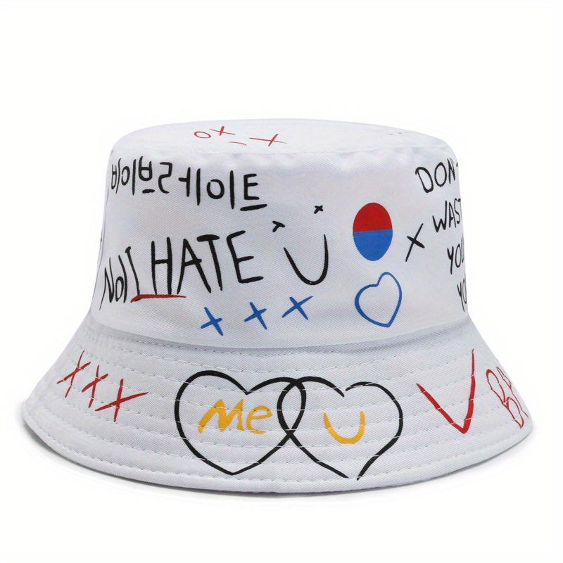 Hip Hop Graffiti Bucket Hat Short Brim Printed Basin Hat Unisex Couple