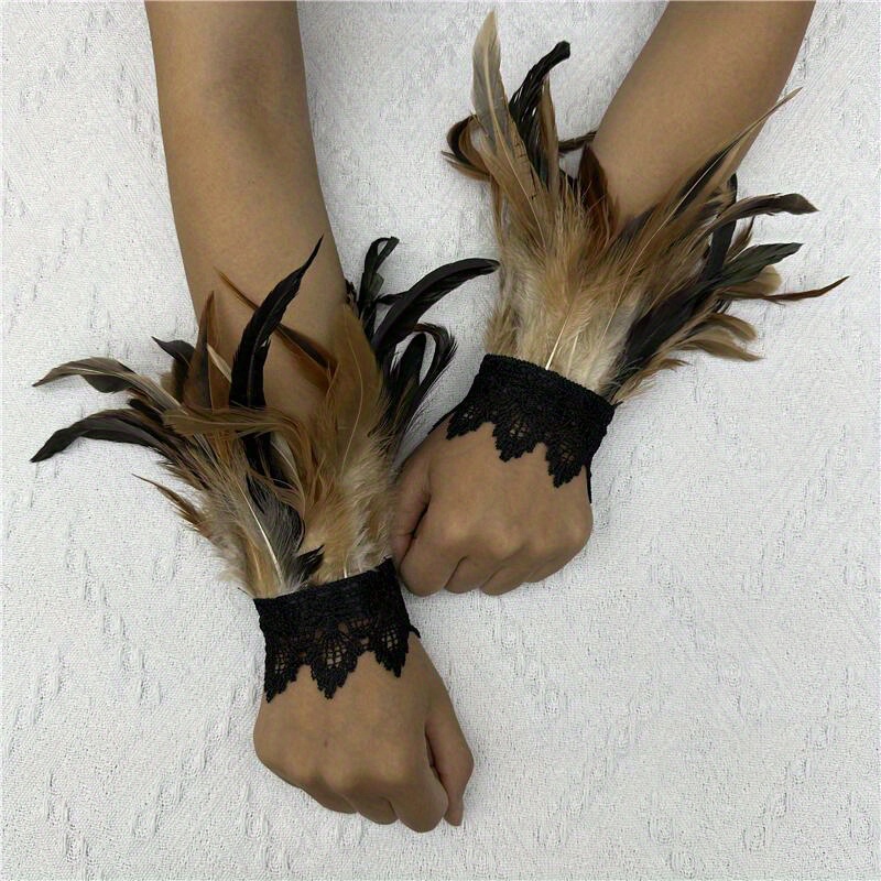 Punk Gloves Faux Feather Wrist Cuff Gothic Carnival Arm - Temu