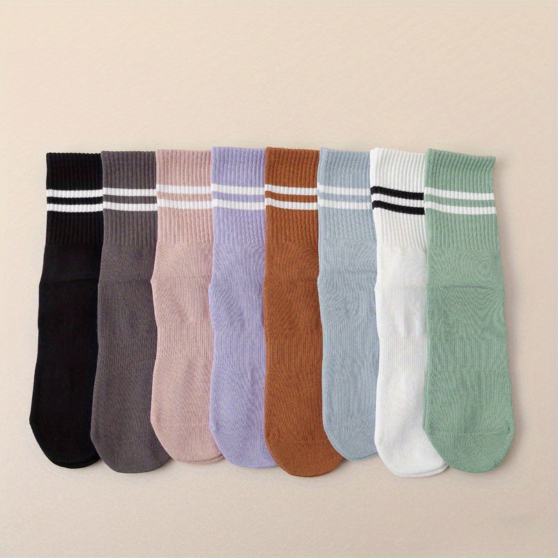  Yoga Socks with Grips for Women, Cotton Mid-tube