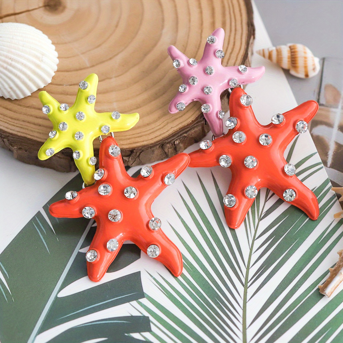 Earrings Plus Necklace Cute Starfish Pendant Inlaid Rhinestone