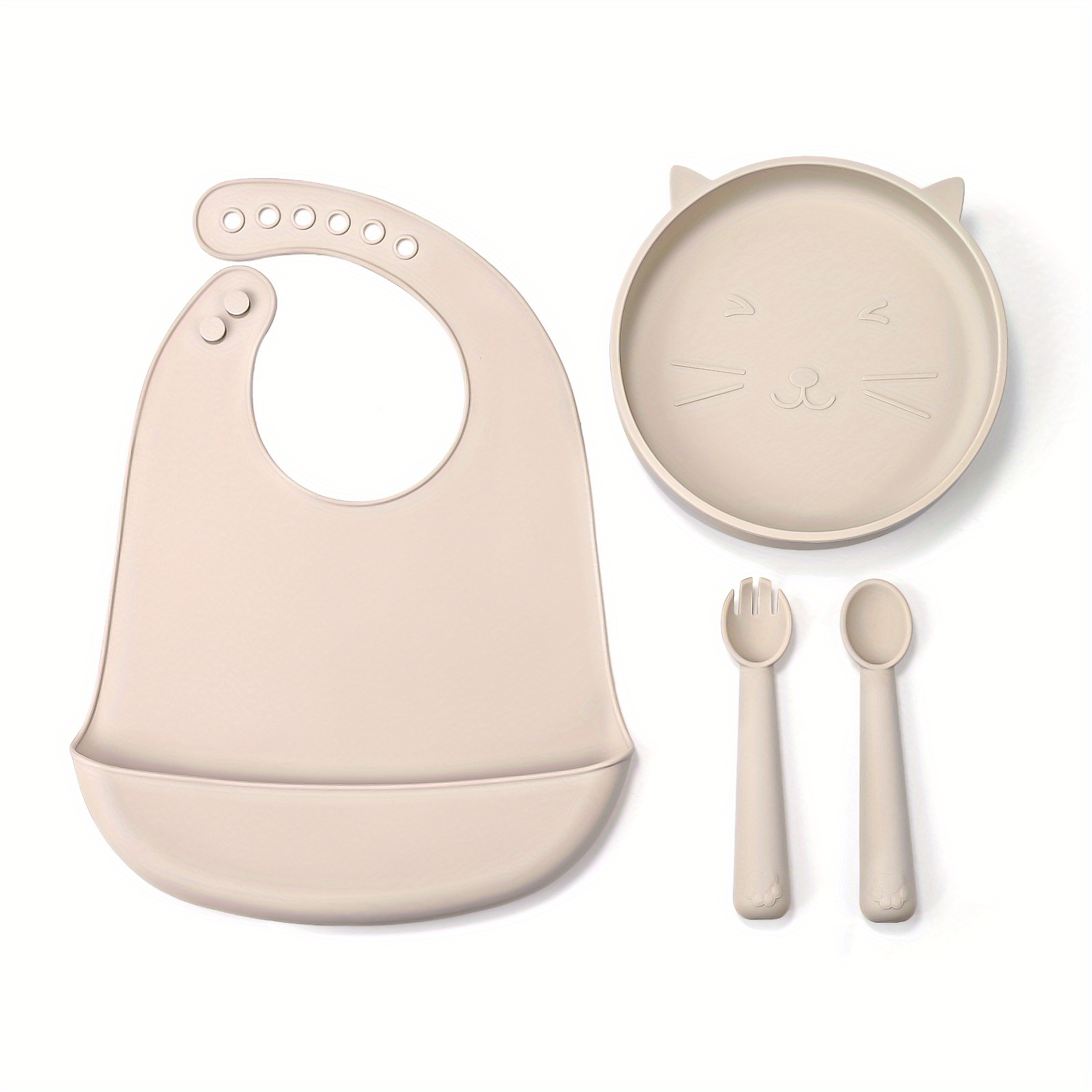 Baby Feeding Set Silicone Feeding Set Shallow Tray Kitten Design Baby  Silicone Tableware, Toddler Eating Utensils, With Suction Cup, Shallow Tray  Bib Soft Spoon Fork Cup, Tough Tableware Set, Edible Grade Silicone