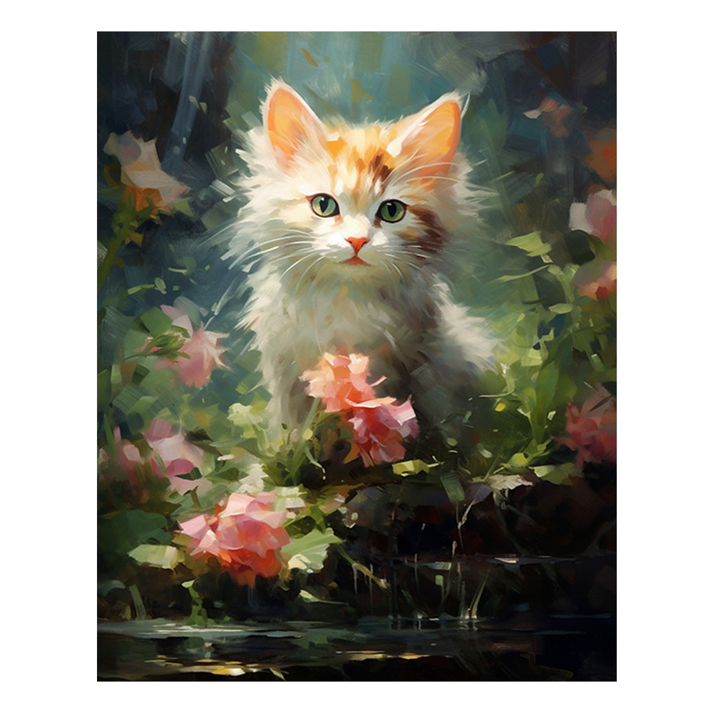 1 Set Of Cute White Cat Silly Animal Diamond Painting DIY Adult Handmade  Home Living Room Bedroom Decoration Painting Festival Atmosphere Decoration  B