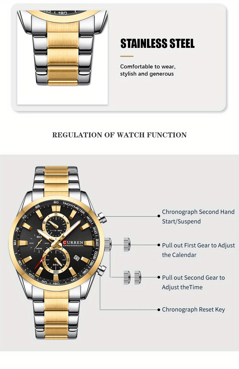  business mens watch steel band multifunctional chronograph wristwatch round watch ideal choice for gifts details 5