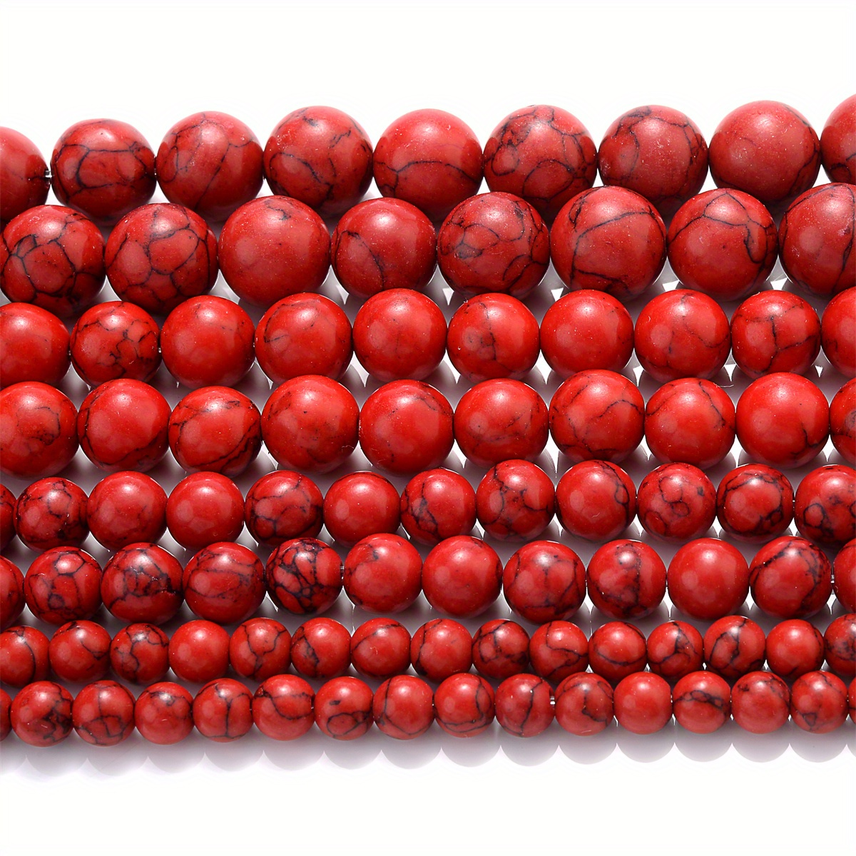 Natural Stone Red Line Turquoise Beads Round Bulk Spacer - Temu