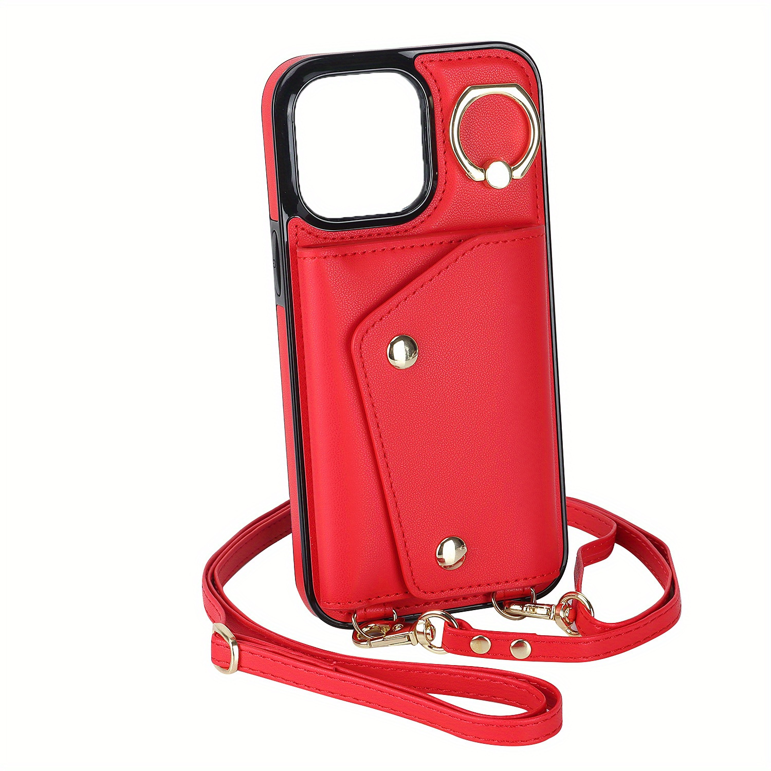 Stylish Leather Wrist Strap Crossbody Phone Case With Card Holder For Iphone  14 Plus Pro Max - Temu