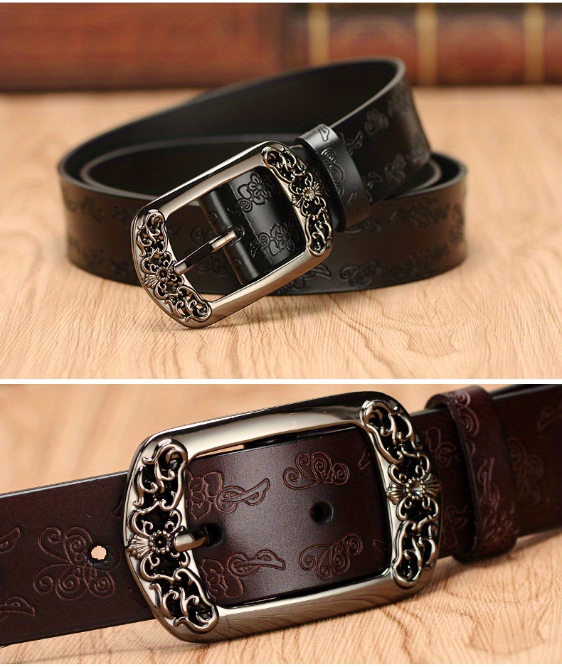 Womens Belt for Jeans Genuine Leather Belt Vintage Solid Brass Circle  buckle Gift Box Packaging