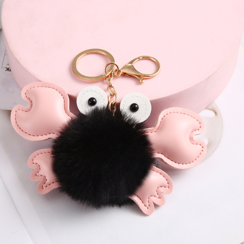 Pom Pom Keychain Cute Animal Crab Plush Ornament Creative Keychain