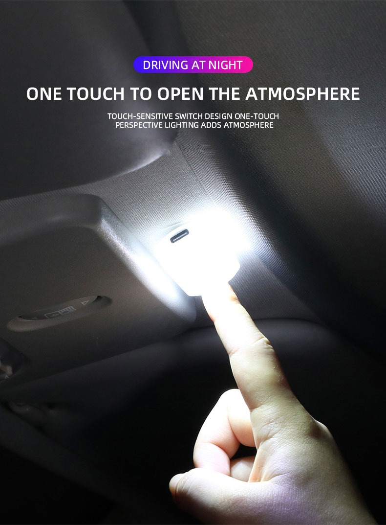 1pc touch sensor led ambient light 8 led car interior roof reading lamp wireless colorful atmosphere light usb rechargeabl foot lamp details 2