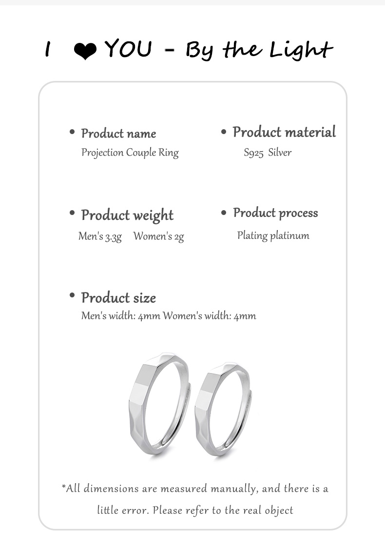 valentines day gift idea   925 sterling silver couple projection rings with white golden plating   optical illusion rings for couples tiktok trendy love projection jewelry for valentines day details 6