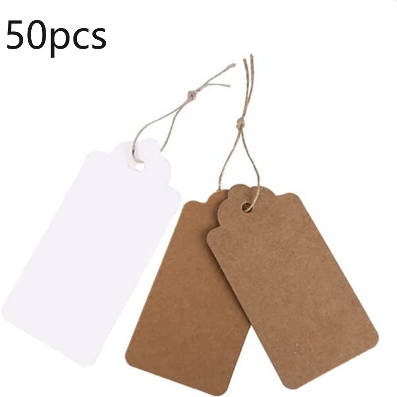 50pcs Blank Kraft Paper Tags with Strings Gift Bag Boxes Hang Tag