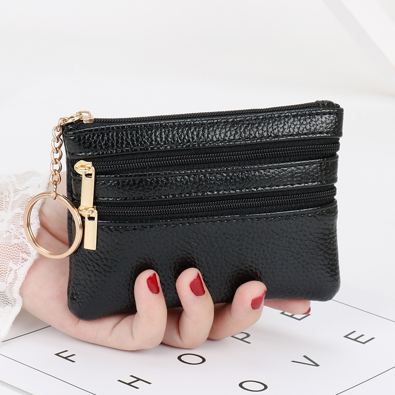 Fashion Genuine Leather Women Coin Purse Double Zipper Small Pouch Purse  Wallet With Key Ring Triple - Temu