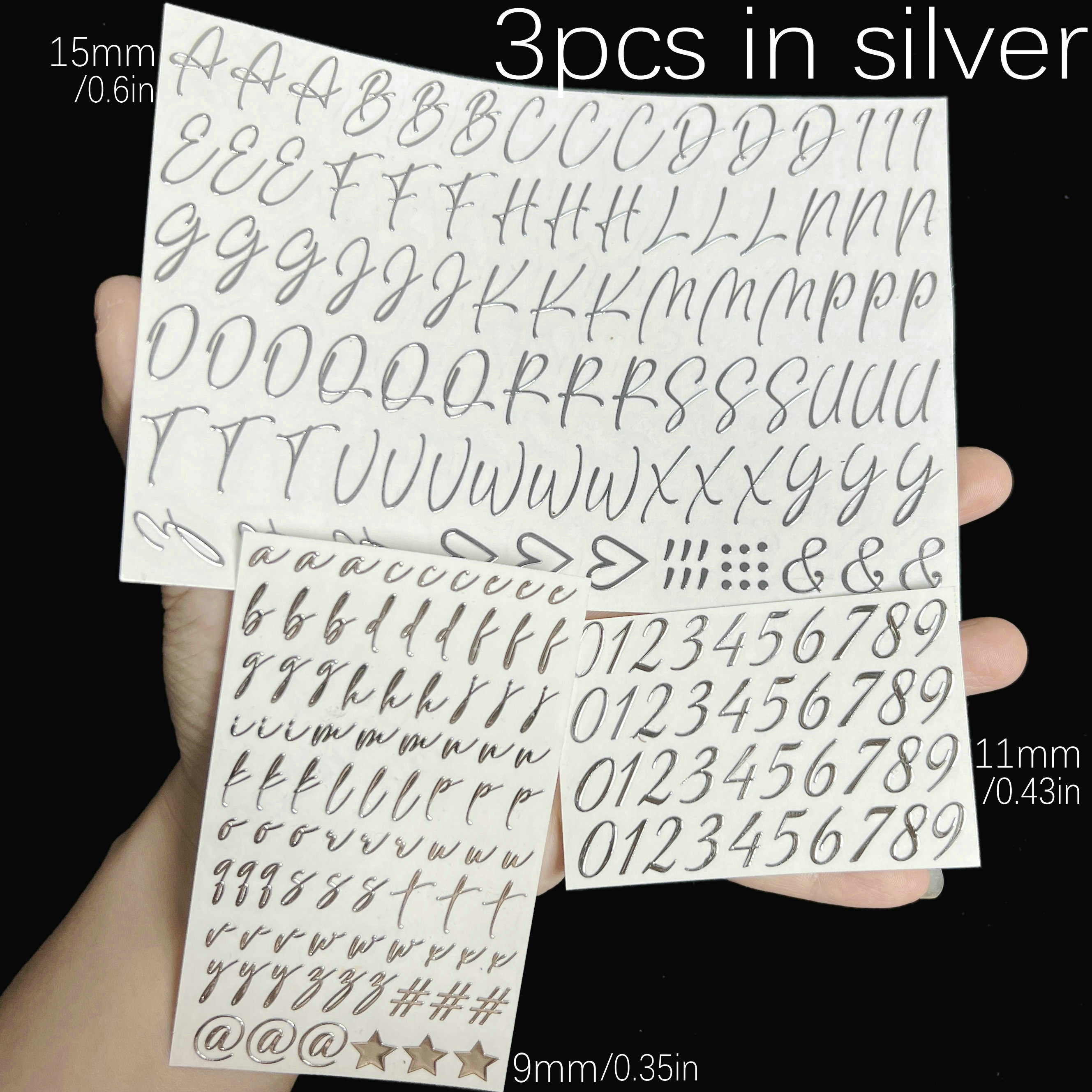 Cursive Silver Letter Stickers - 1 sheet
