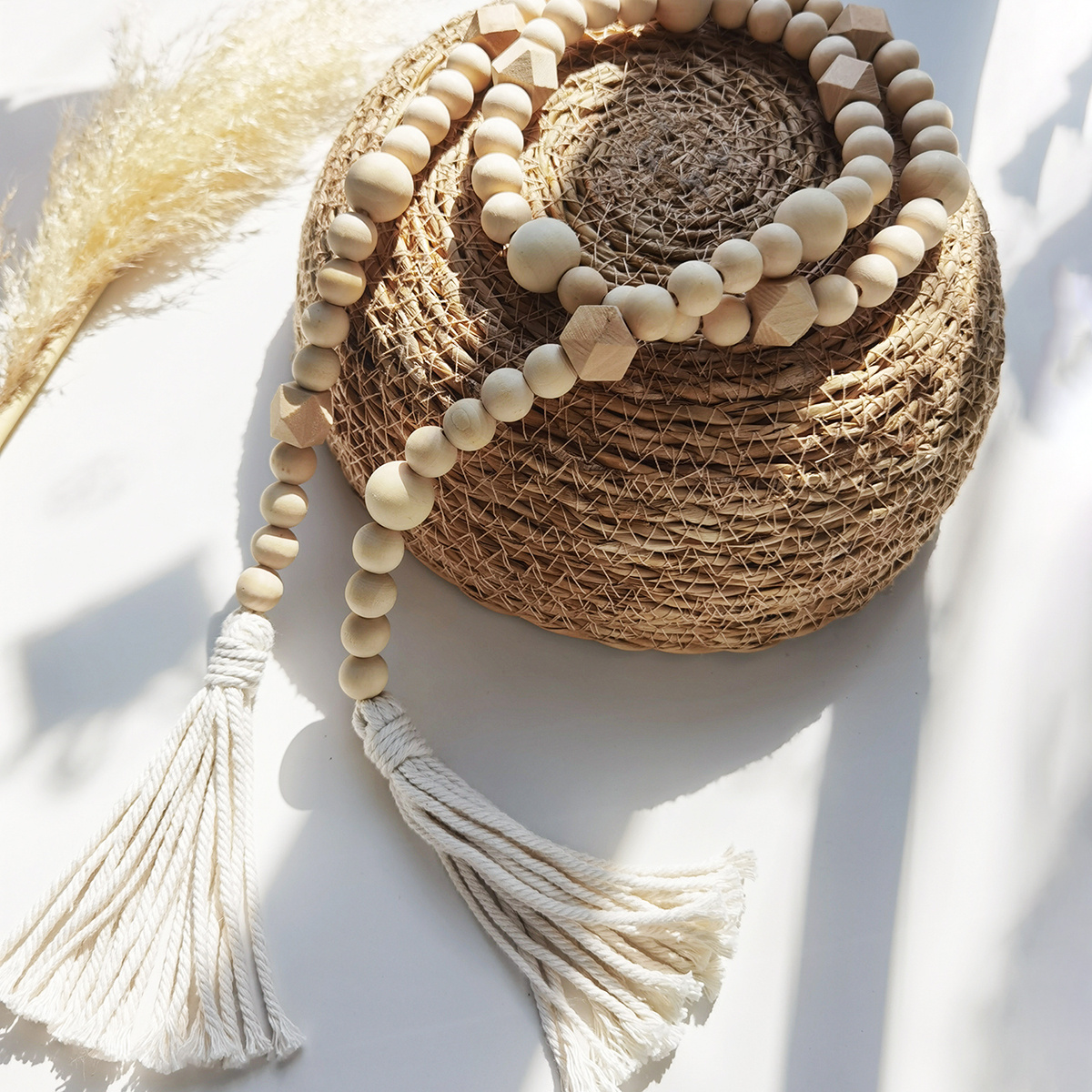 Rustic Wooden Beads Garland With Tassels Perfect For - Temu