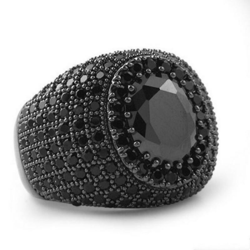 Silver Zircon Ring Wedding Engagement Business Men