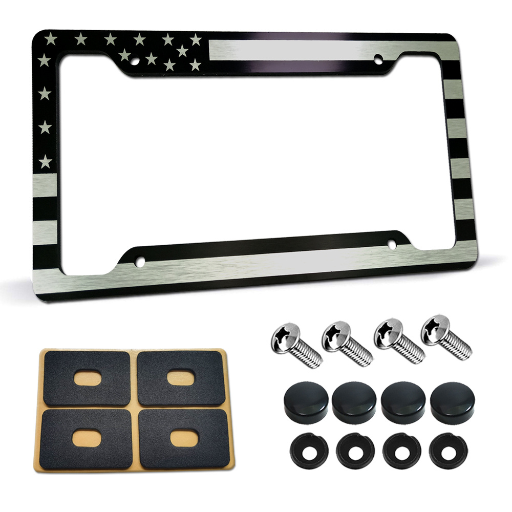 Usa Flag License Plate Frame, Hole Black Patriotic Heavy-duty Aluminum  Personalized Car Tag Holder Cover,for Front Bumper/suv,screws, Temu