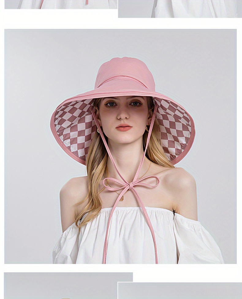 Double sided Plaid Pattern Open Top Floppy Hat Ponytail Hole Temu Australia