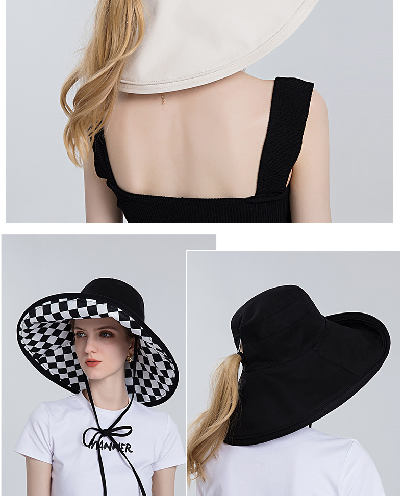 Double sided Plaid Pattern Open Top Floppy Hat Ponytail Hole Temu Australia
