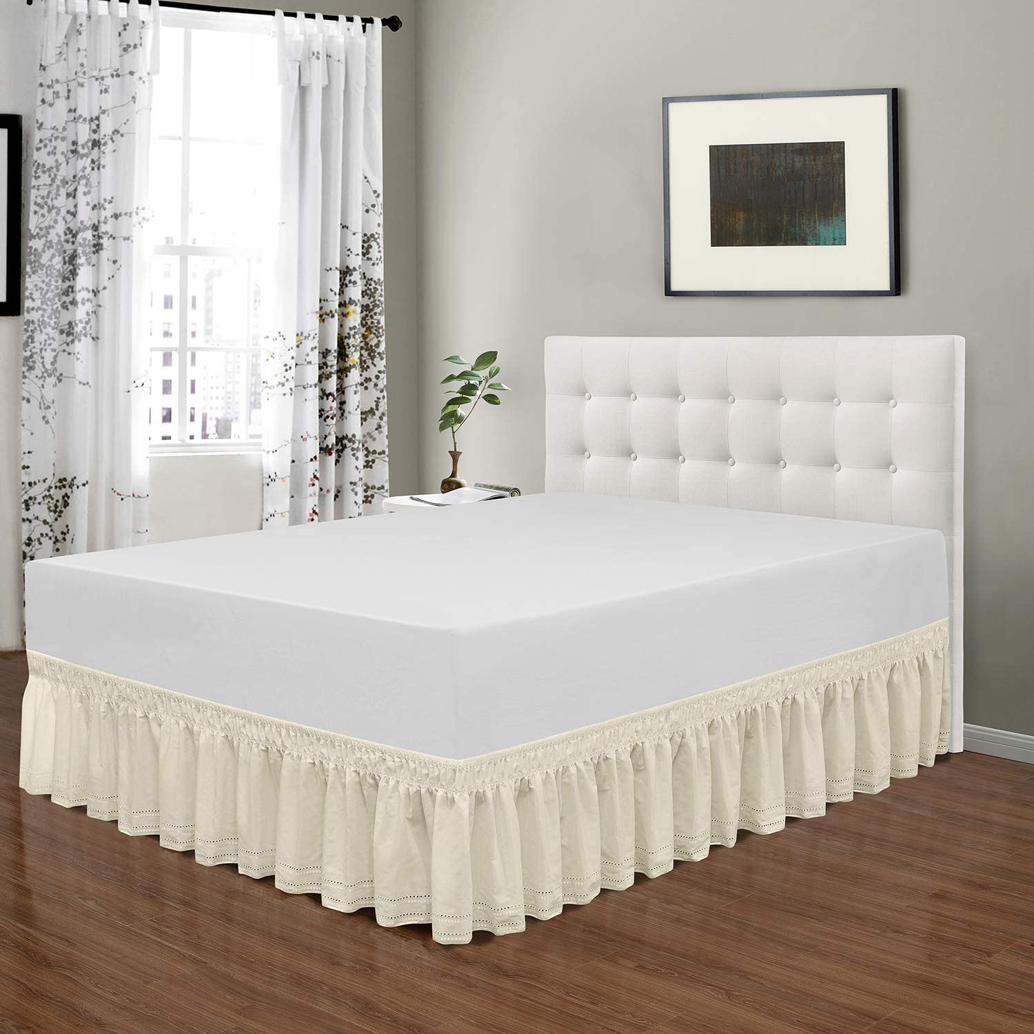 White Queen Linen Bedskirt Dust Ruffle, 9 Drop