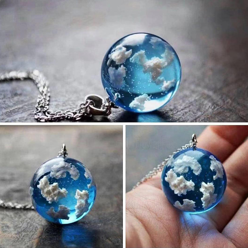 Sky Color Necklace With Luminous Blue Sky White Clouds Design Necklace Stereo Resin Transparent Pendant Necklace For Men And Women Gift Necklace