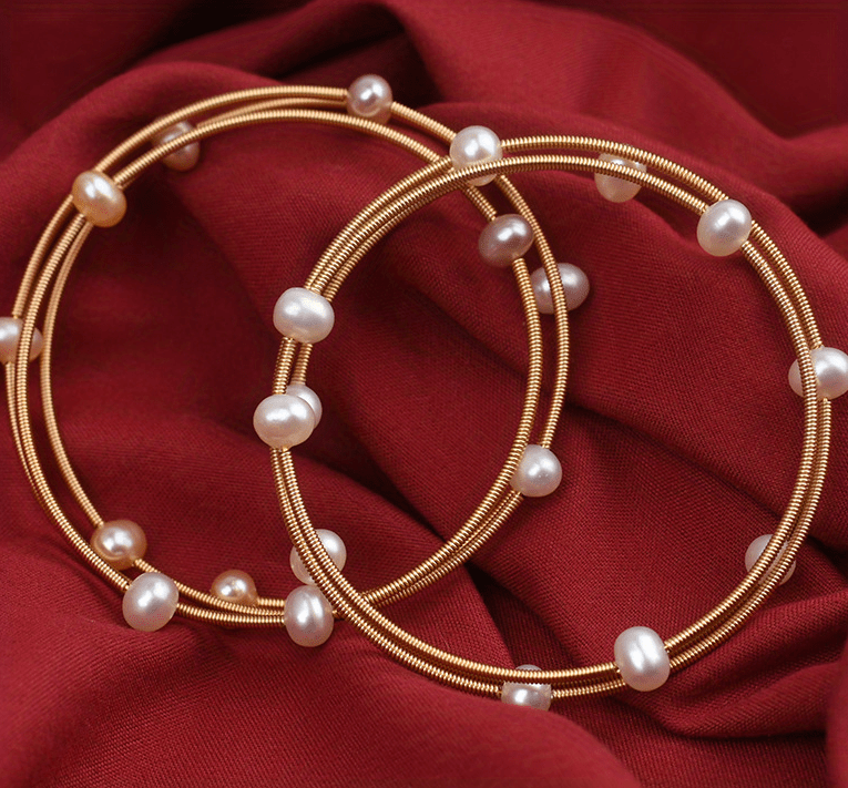 elegant 14k golden plated copper cuff bracelet with freshwater potato shaped pearls for   gift     valentines day   compatible details 0