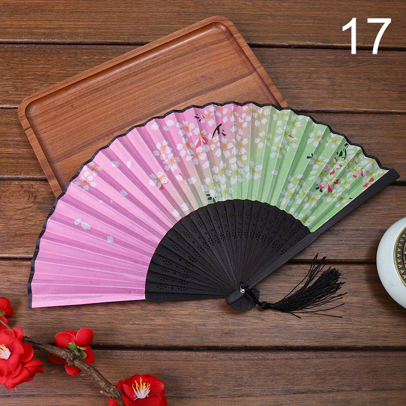 GMMGLT Floral Folding Hand Fans Chinese Style Bamboo Folding Fan Vintage Pattern Hand Fan Handheld Fabric Folding Fan Women's Hollowed Bamboo Hand Holding