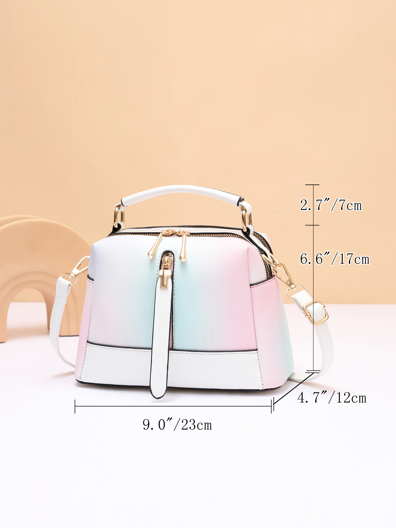 Handbag Fashion Bag with Multi Zipper Women's Small PU Leather