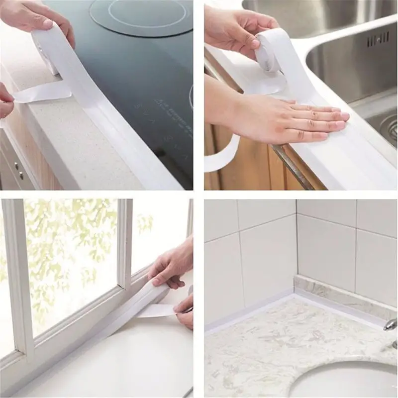 Ruban d'étanchéité pour salle de bain douche évier baignoire blanc PVC  autocollant étanche pour mur