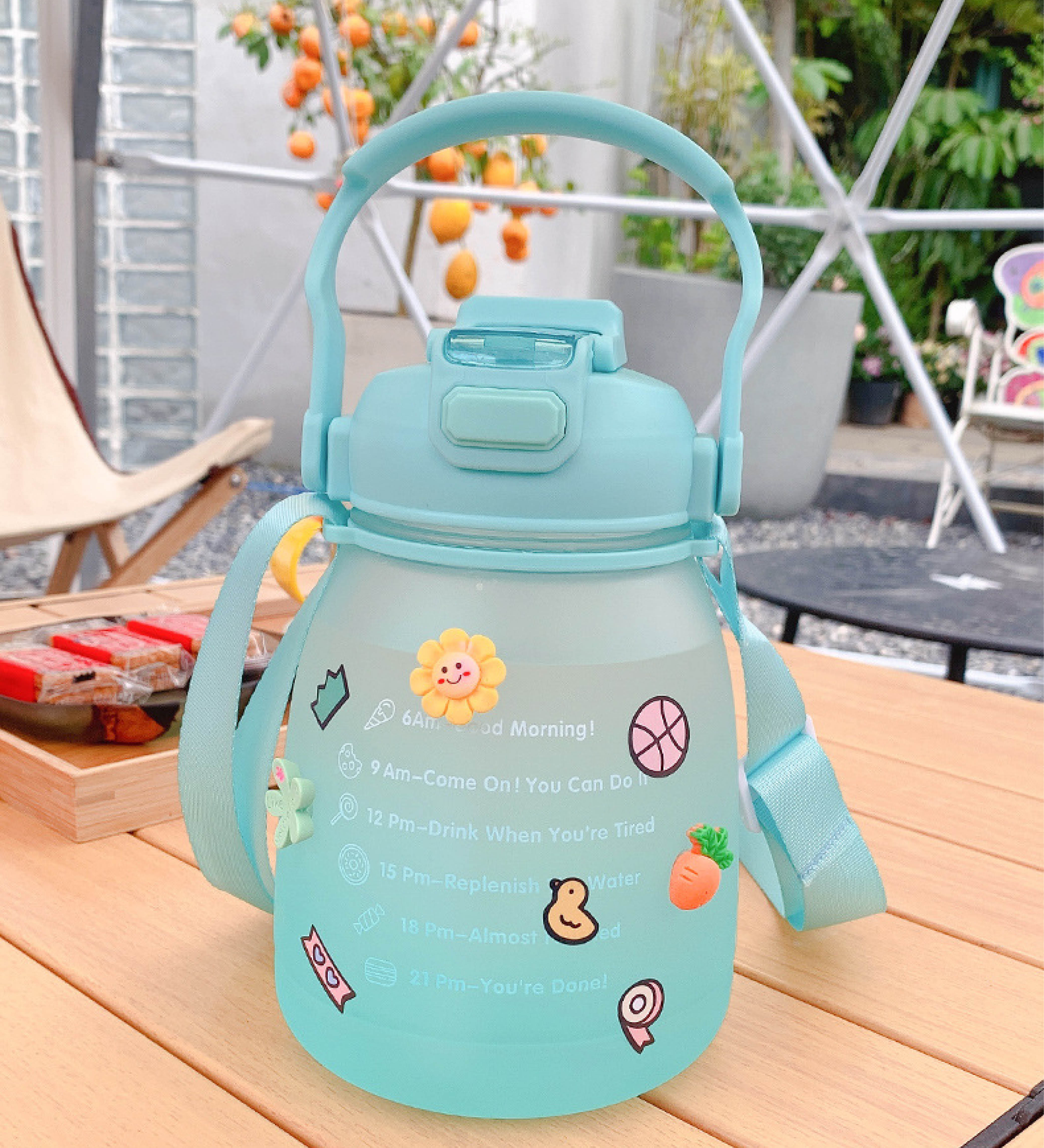 PEXIZUAN Kawaii water bottle big belly cup big water bottle cute travel cup  strap straw cup(green 1300ML) green 1300ML