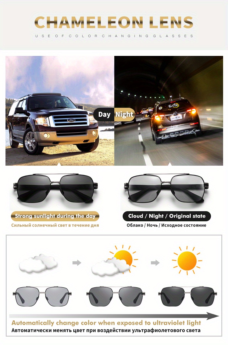 CoolPandas High Quality Sunglasses Polarized Men Women Photochromic UV400 Protection Driving Sun Glasses unisex Chameleon Lens,Temu