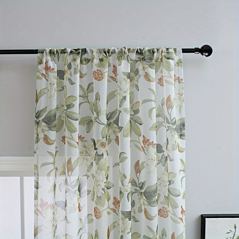 Floral Printed Sheer Curtains Living Room Farmhouse Light - Temu