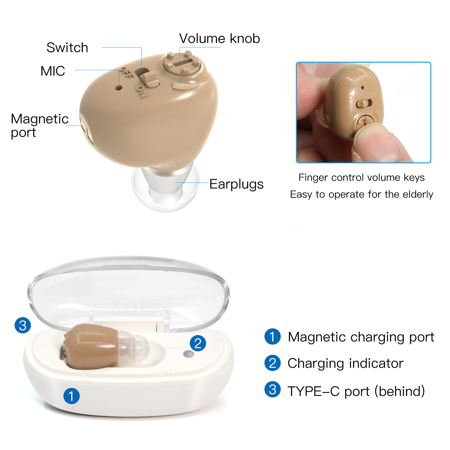 Rechargeable Cic Mini Hearing Aid Device Seniors Amplify Temu