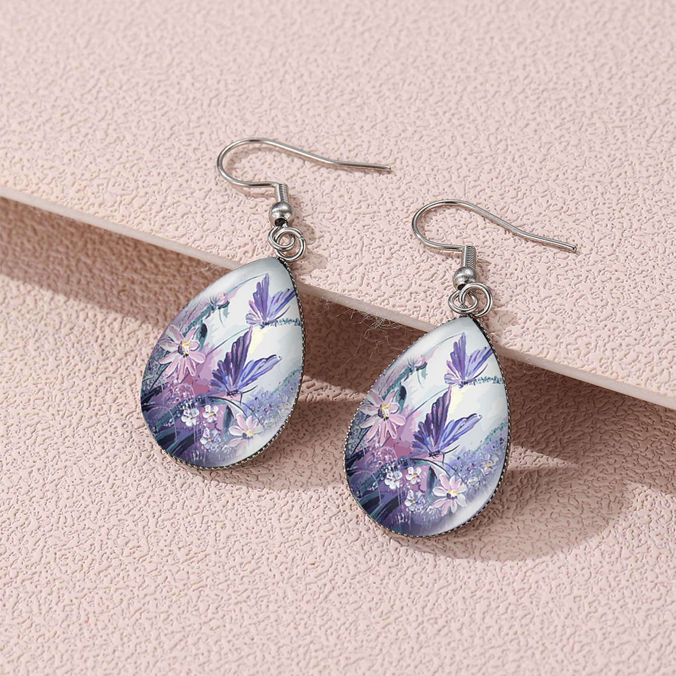 Elegant Sunflower & Hummingbird Teardrop Earrings