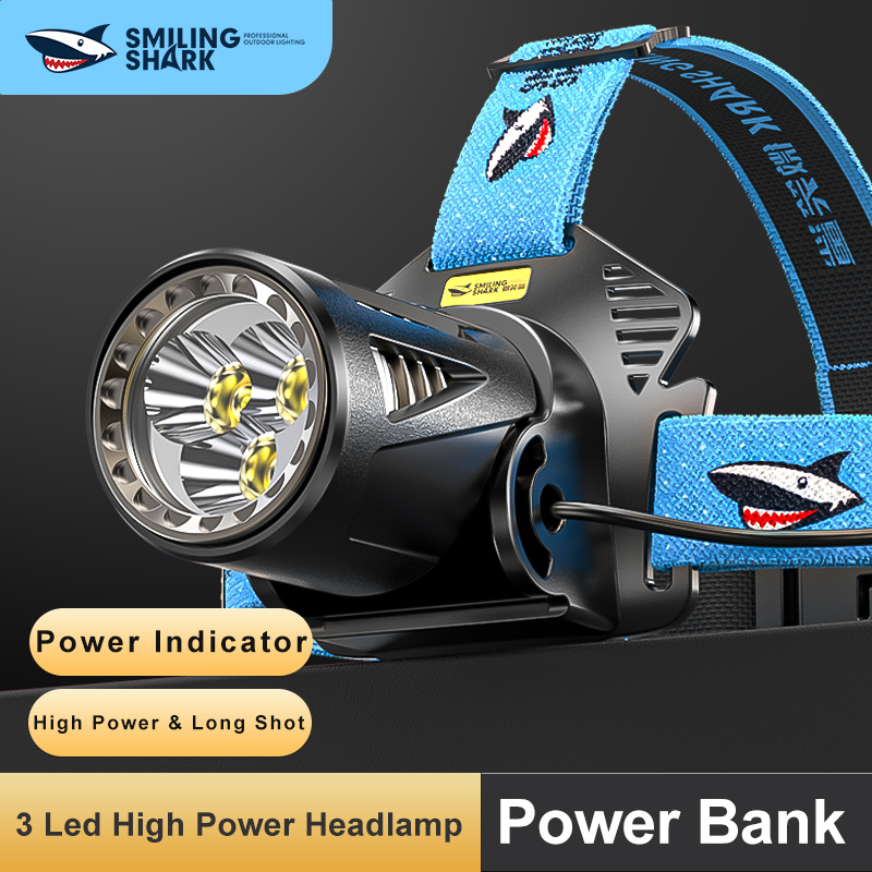 Smiling Shark Led Headlamp, USB Rechargeable Headlight With Red Warning  Lights, Led Sensor/Motion Head Lamp For Camping, Hiking, Emergency